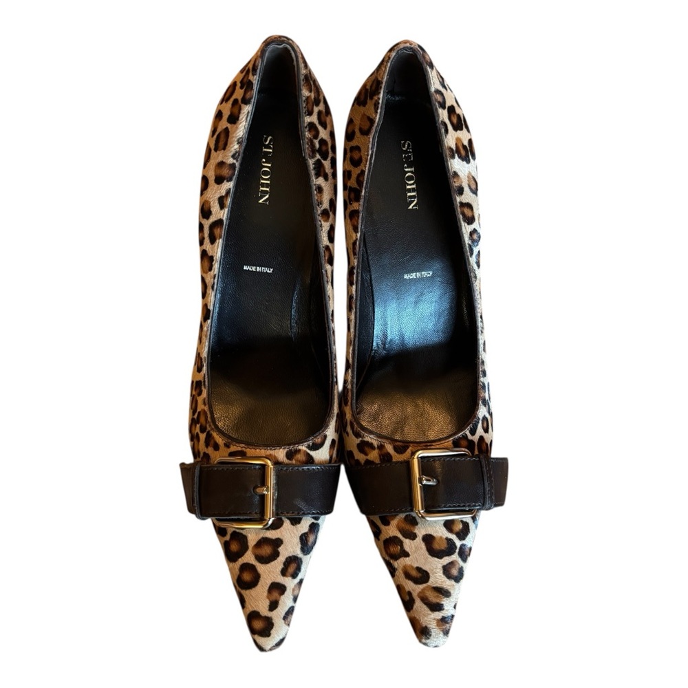 NWOB St. John Leopard Print Heels with Buckle Sz 8 1/2